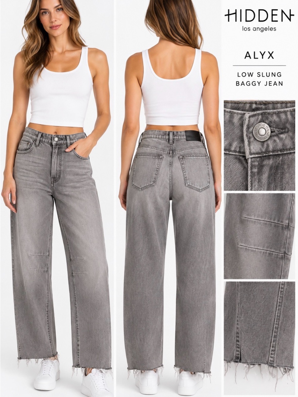 Hidden Jeans ALYX Low Slung Baggy Jeans Gray Raw Hem NWT Size 26